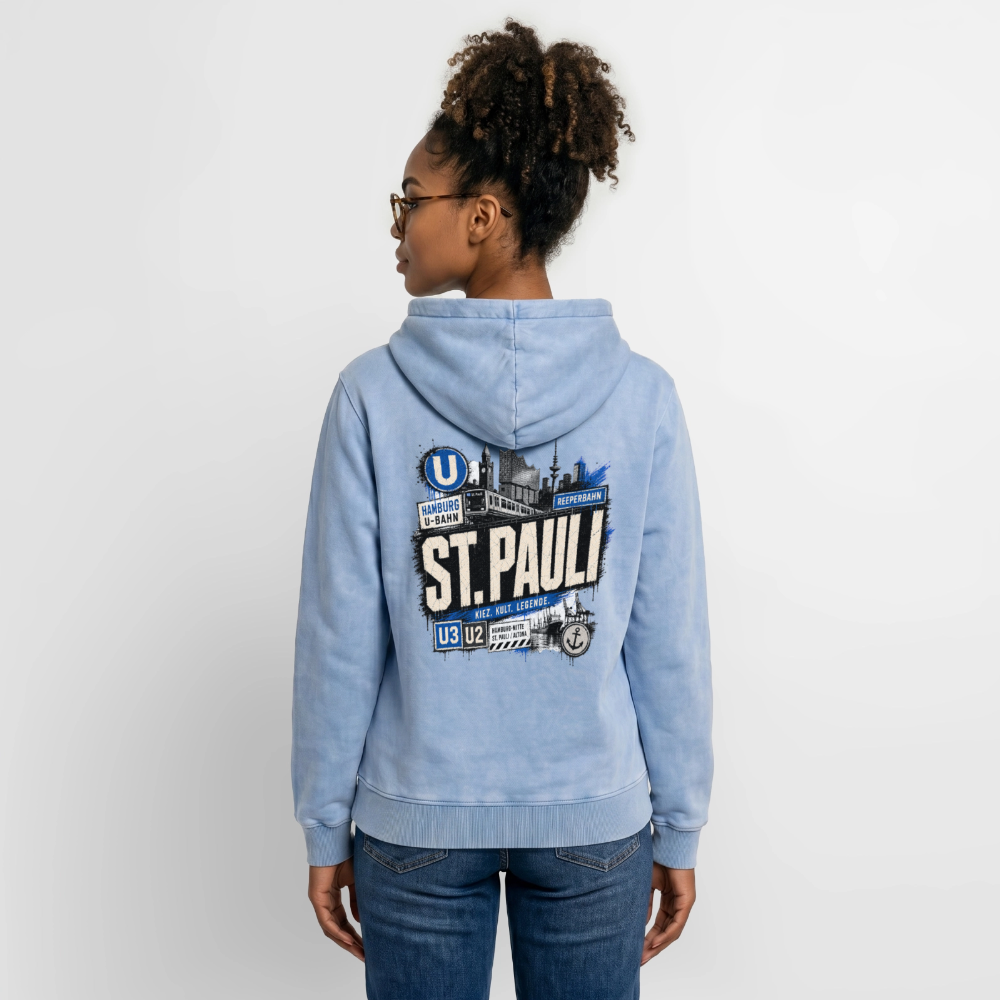 St.Pauli Relaxed Hoodie - Blau Acid Wash