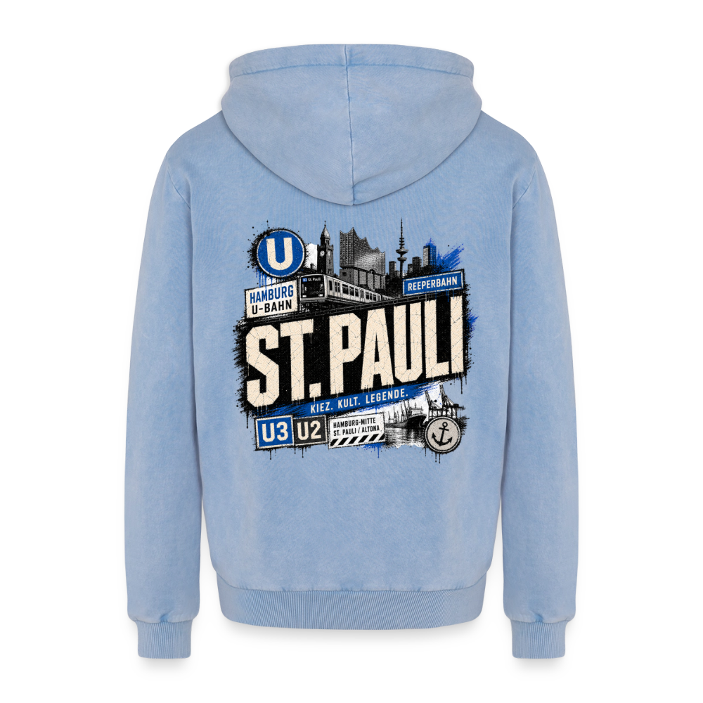St.Pauli Relaxed Hoodie - Blau Acid Wash