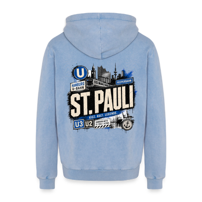 St.Pauli Relaxed Hoodie - Blau Acid Wash