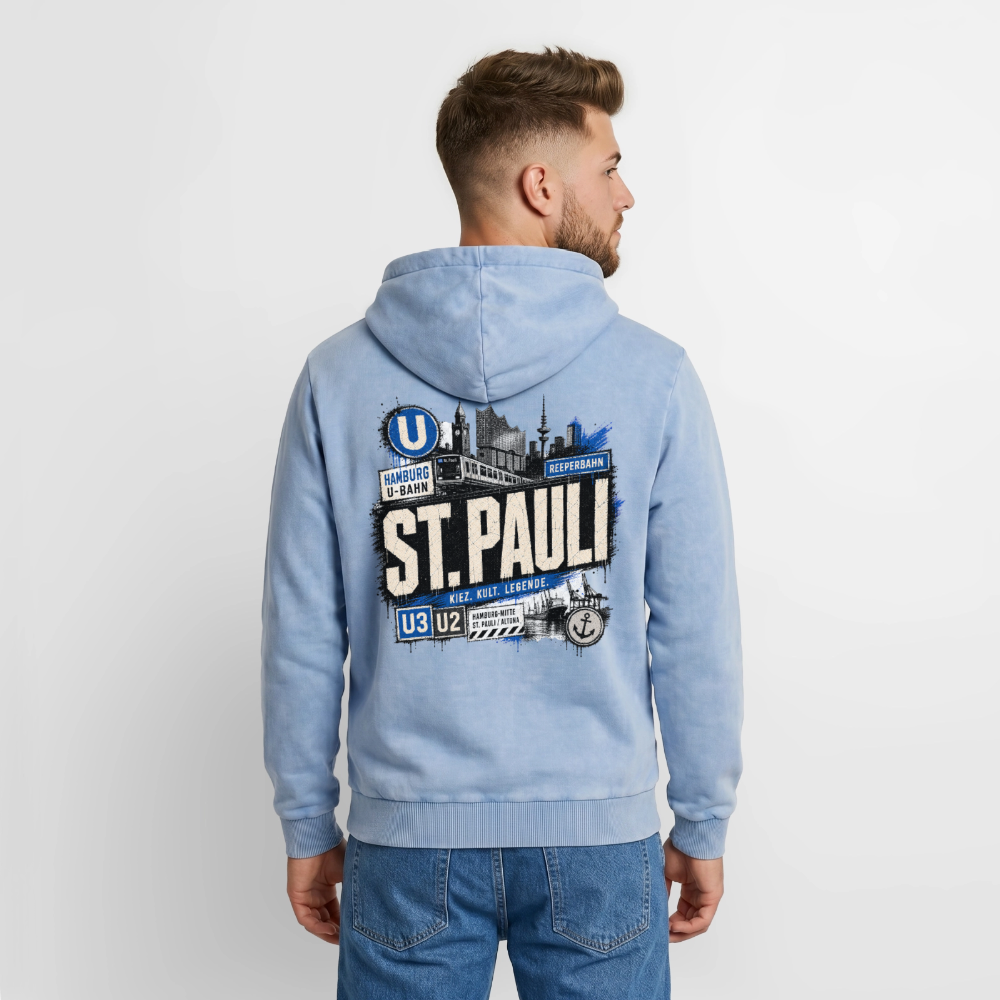 St.Pauli Relaxed Hoodie - Blau Acid Wash